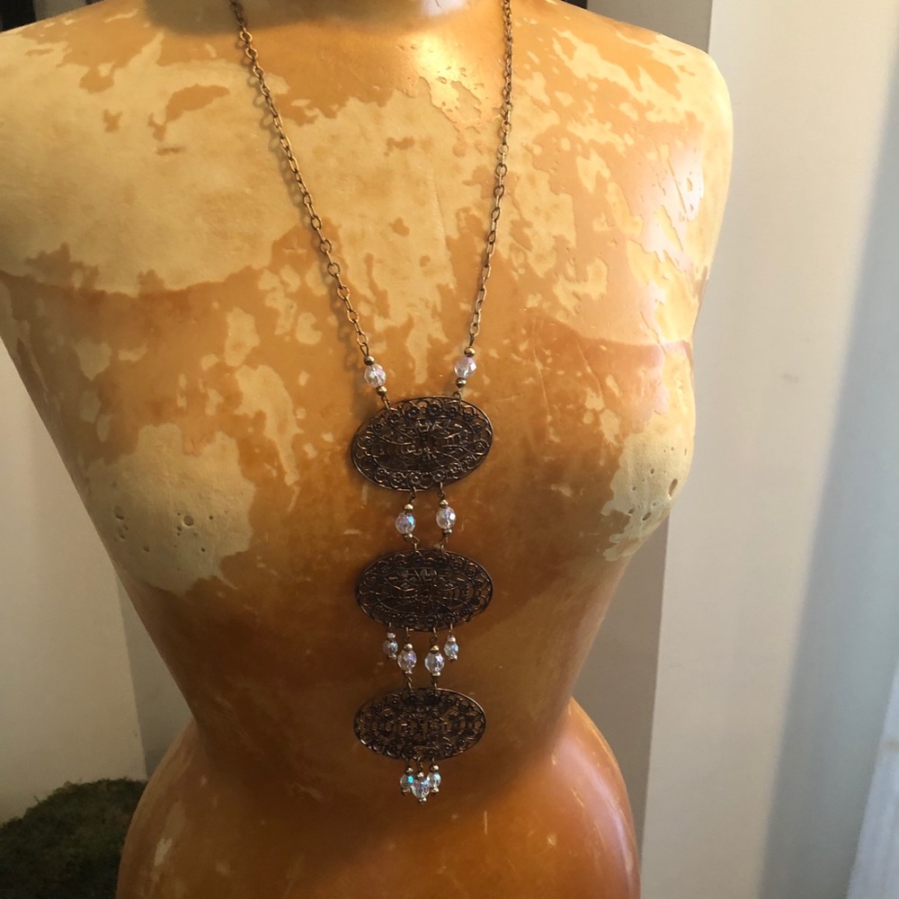 Vintage triple pendant filigree necklace
